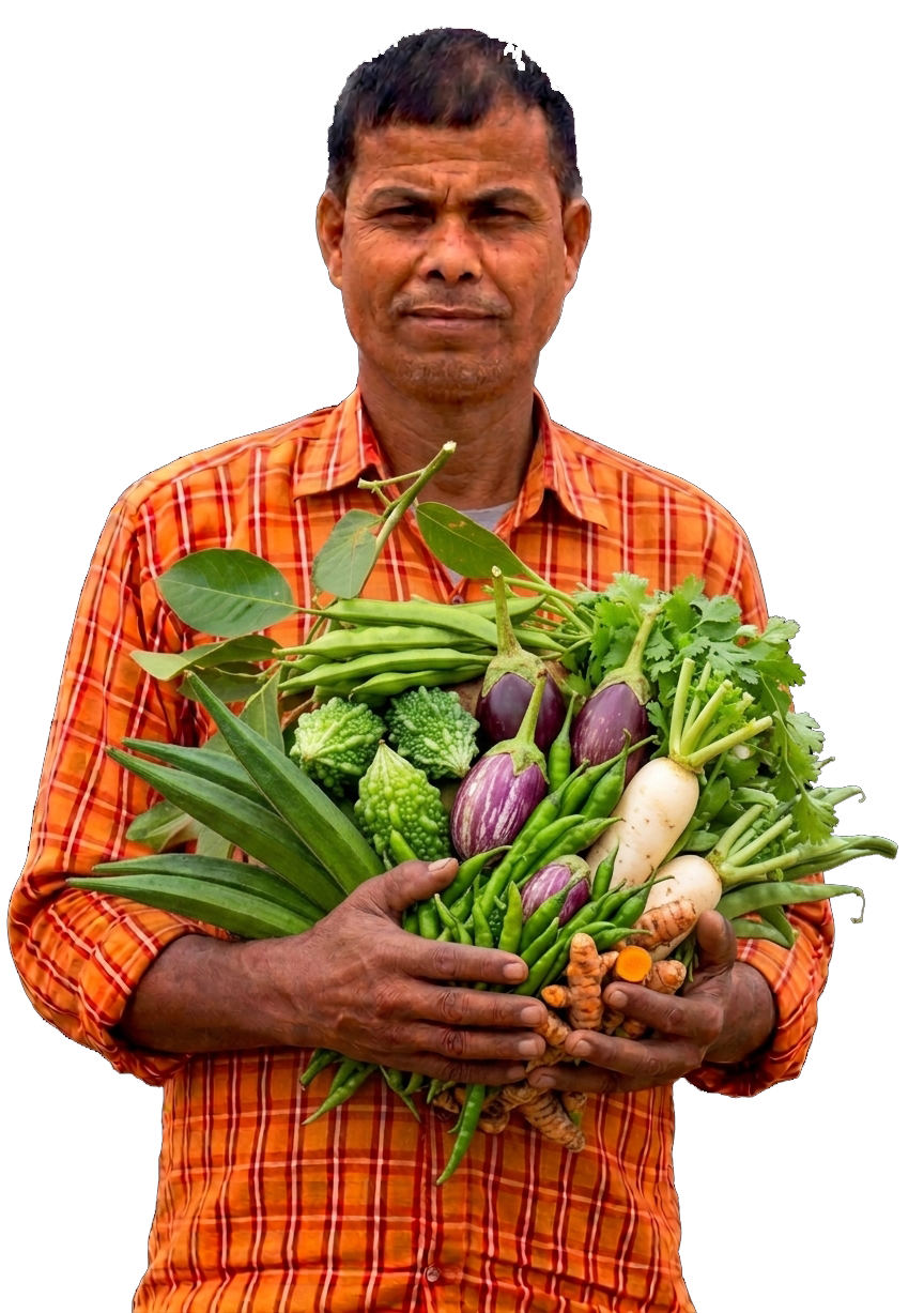 Farmer holding fresh vegetables